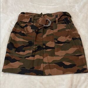 Brown and Tan Mini Pencil Skirt with Cargo and Tie Front